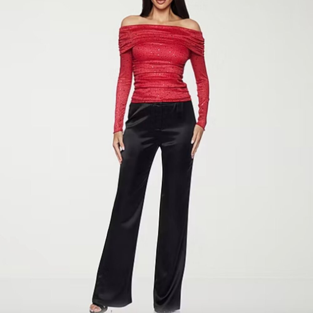 Premier Amour Off The Shoulder Womens Long Sleeve Blouse , RED , Sz L